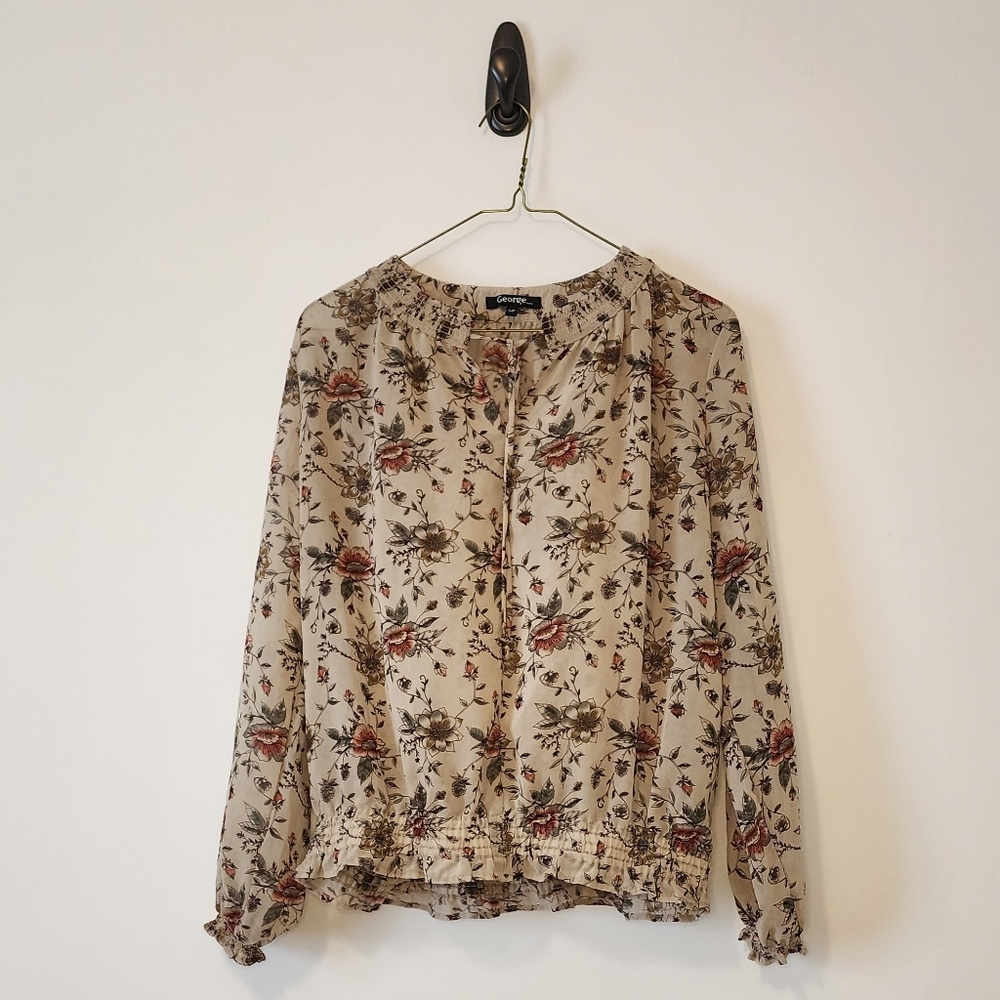 Small Cream George Floral Pattern Blouse Long Sleeve